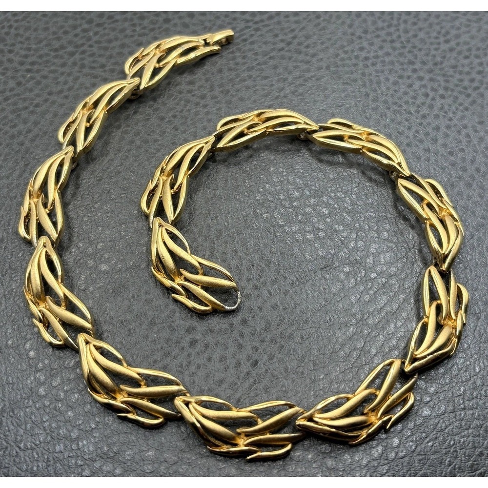 Vintage Napier Braided Woven Link Choker Necklace Statement 16" Gold Tone